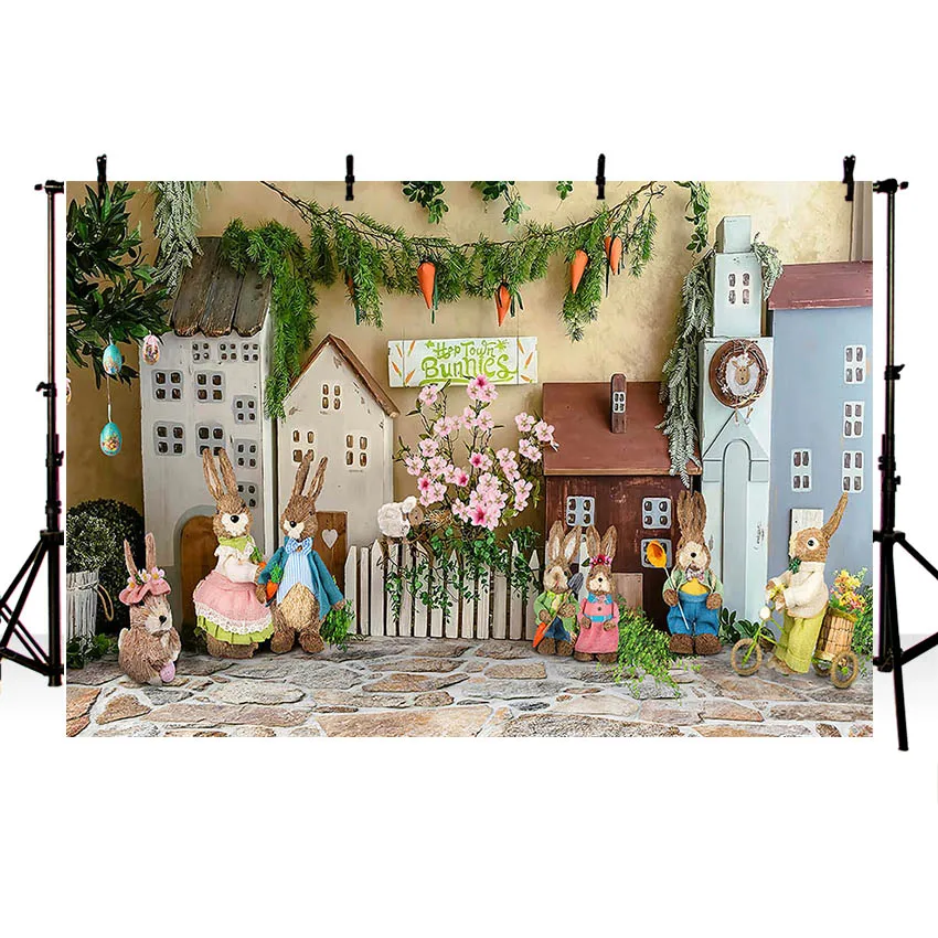 Mehofond Photography Background Easter Spring Bunny Floral Rabbit Kids Birthday Party Portrait Decorations Backdrop Photo Studio