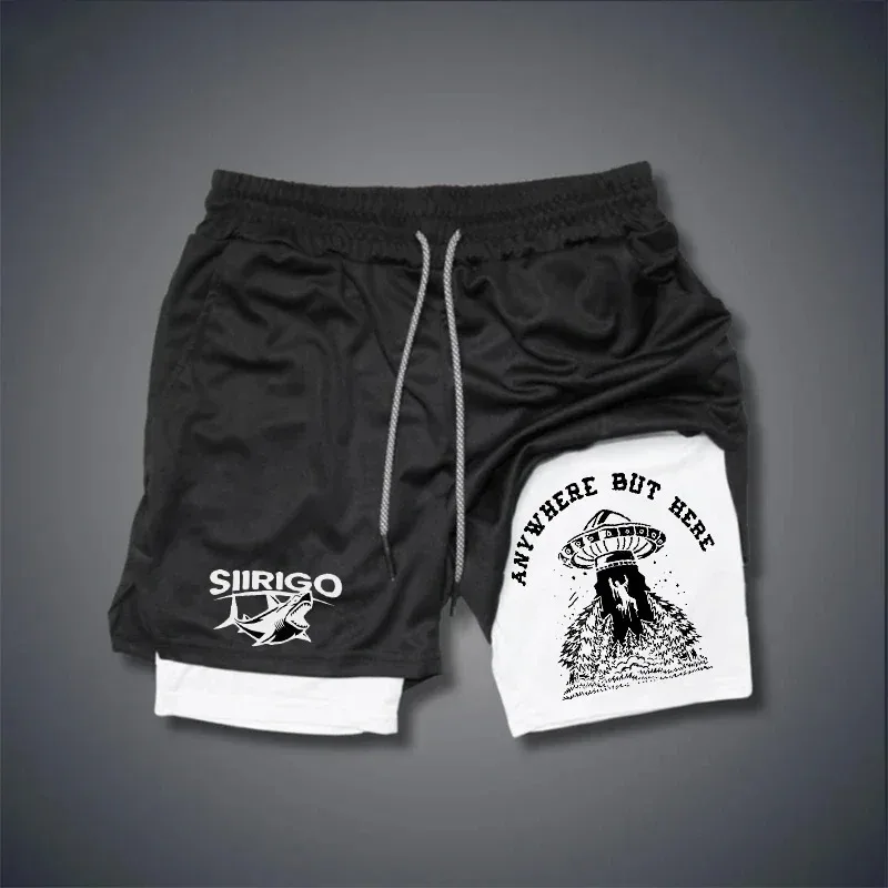 

UFO men's print shorts, quick dry sports shorts, two-way two-layer, sporty and stylish, M-3XL gym shorts