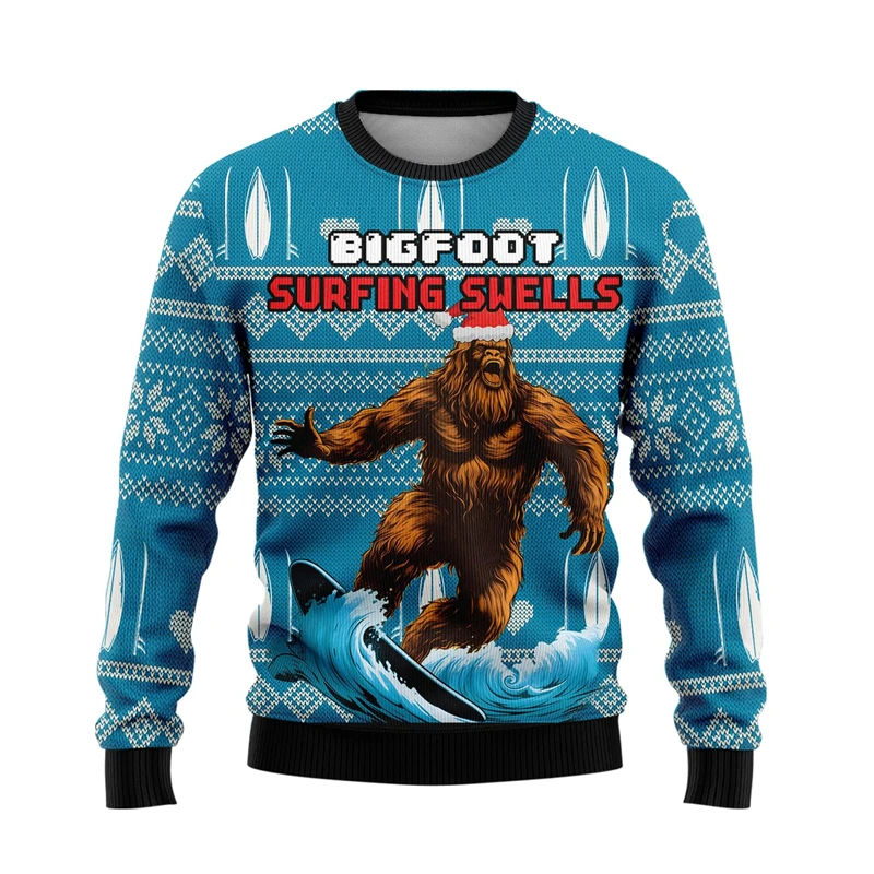 New In Bigfoot Ugly Christmas Sweater For Men Fashion Trend Holiday Xmas Gift 3D Printed Kids Pullover Loose Harajuku Sweatshirt