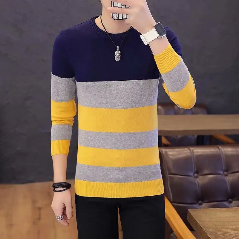 

High Quality Stripe Wool Sweater Winter Men's Business Casual Knitted Pullovers Long Sleeve Soft Warm Men's Clothing B189