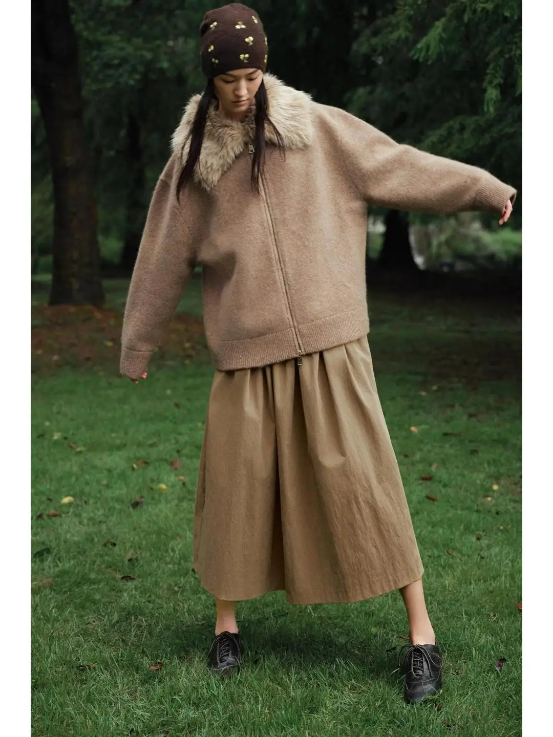 

Casual Fashionable Artificial Fur Collar Jacket Loose Fit Ladies Short Outerwear Cotton Soy Protein Fiber Linen Yak Wool