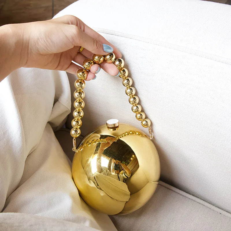 

Metal mirror acrylic bag Cyberwind personalized simple spherical niche beaded handbag dinner bag