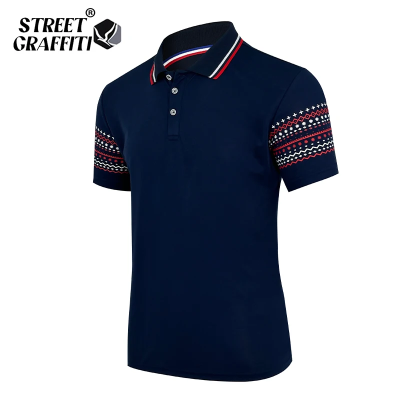 Men Summer Solid Cuff Decal Office Breathable Cotton Polo Shirt Fashion Brand Male Business Comfort Striped Short Sleeve Top