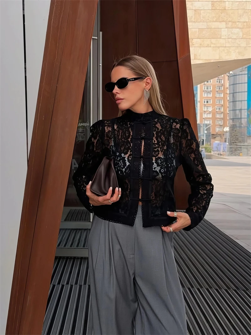 Guobioziy Women's Lace Blazer 2026 Spring-Autumn Collection French Casual Fashion Trendy Sexy Entertainment Street Classic Style