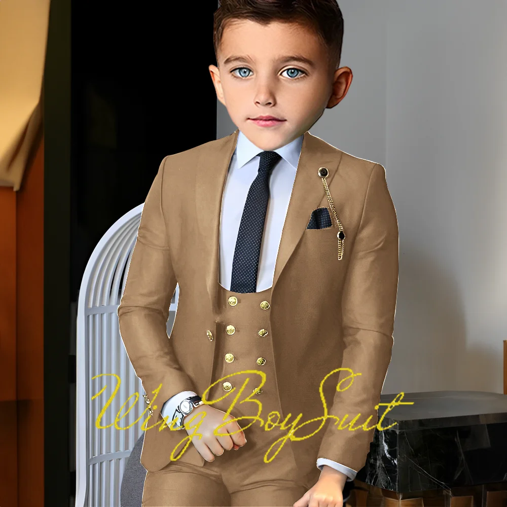 Classic Boys Suit 3 Piece (Jacket Pants Vest) Wedding Tuxedo Kids Formal Party 2-16 Years Custom Blazer Child