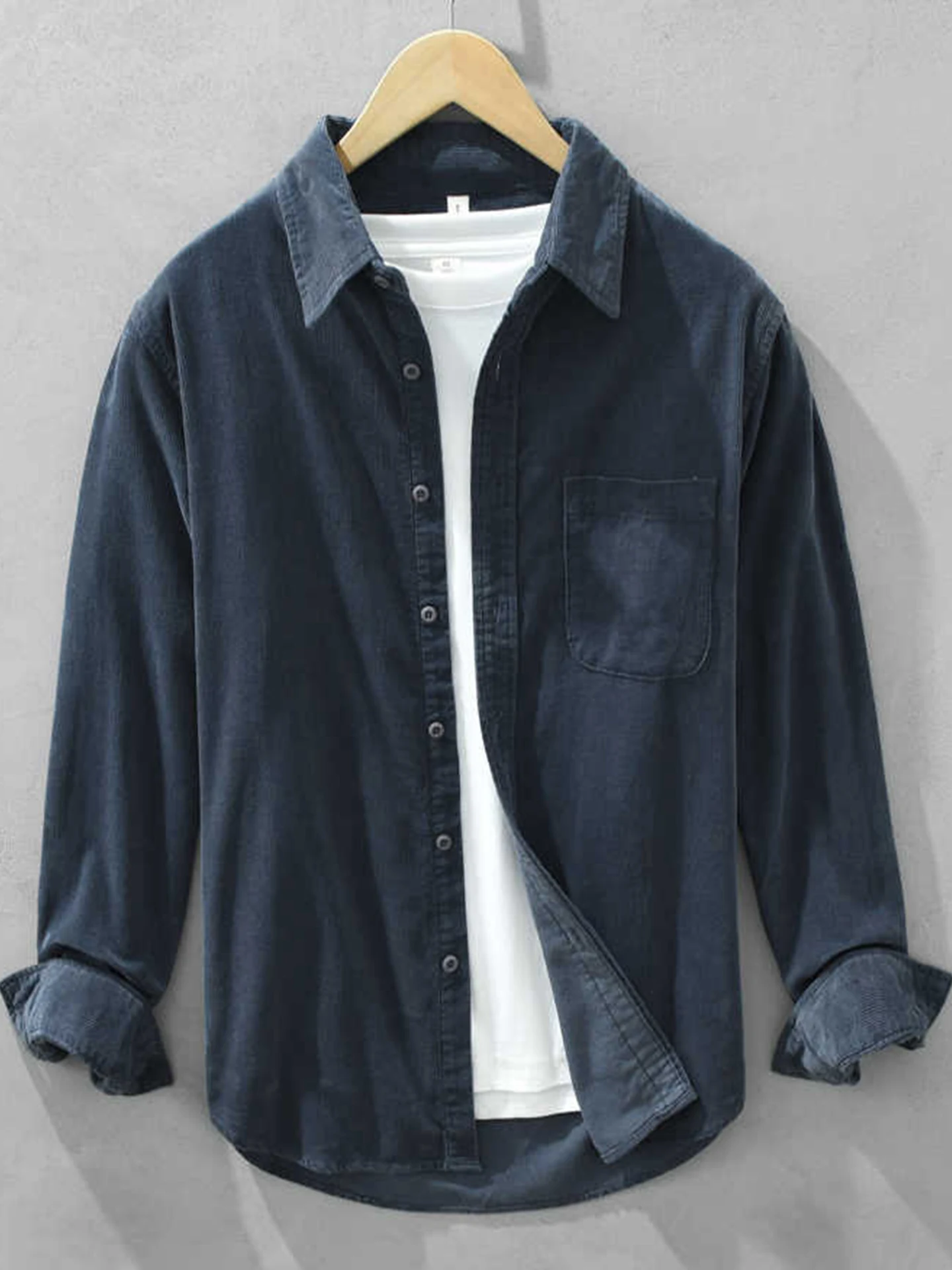 

Retro Japanese Sle Long Sve Men's irt Spring Autumn Versatile Casual Corduroy Top Youth Sli Thin Outerwear
