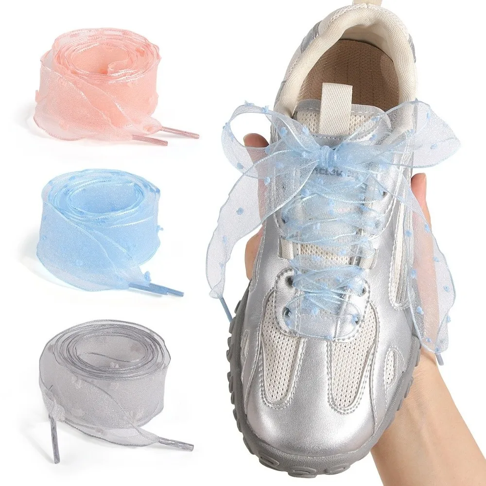 1Pair Transparent Sheer Organza Bow Shoelaces Chiffon 120cm Length Organza Shoe Laces 2.5cm Width Replacement Laces