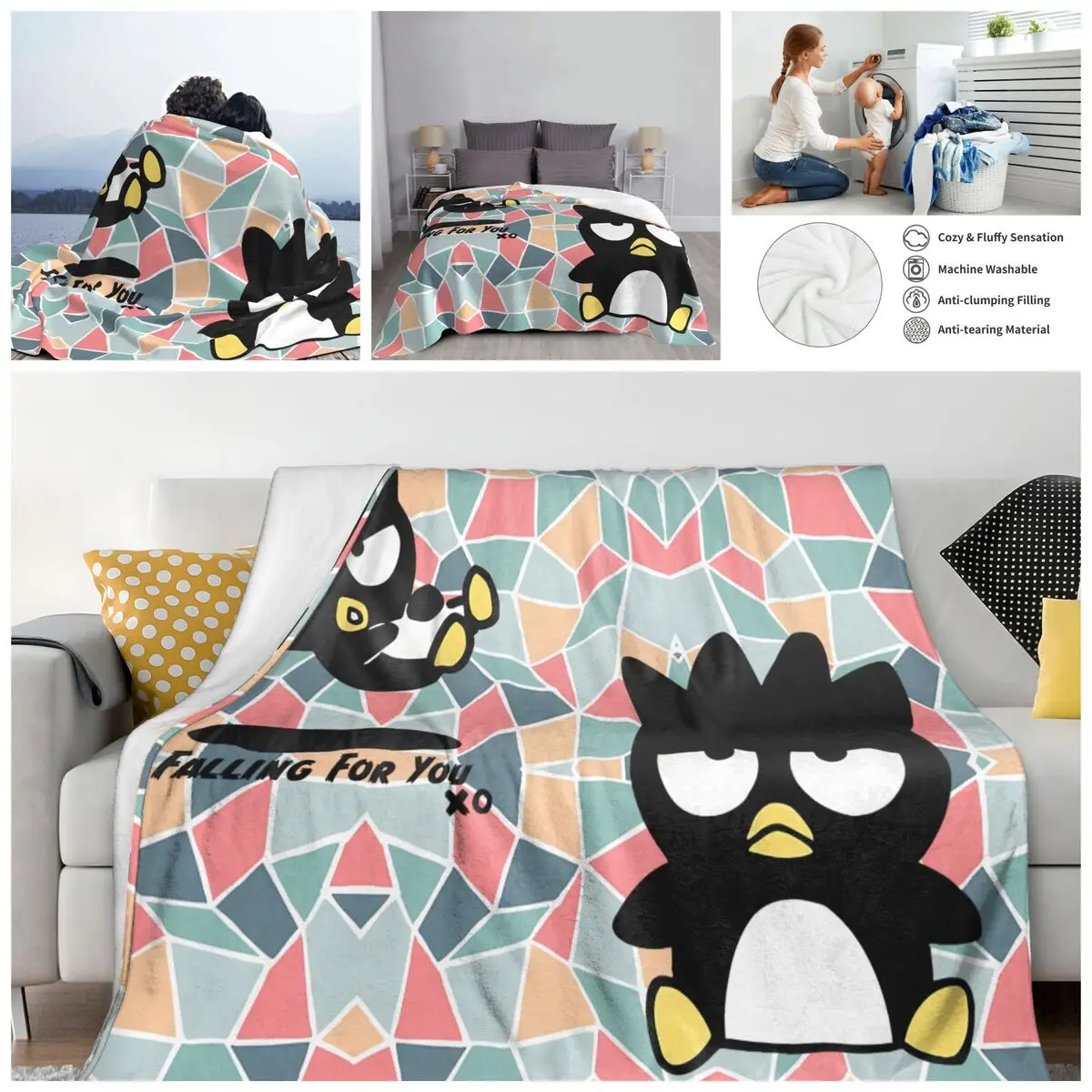 Sanrio Badtz Maru Blanket Flannel Spring Autumn Cute Ultra-Soft Throw Blankets For Office Plush Thin Quilt