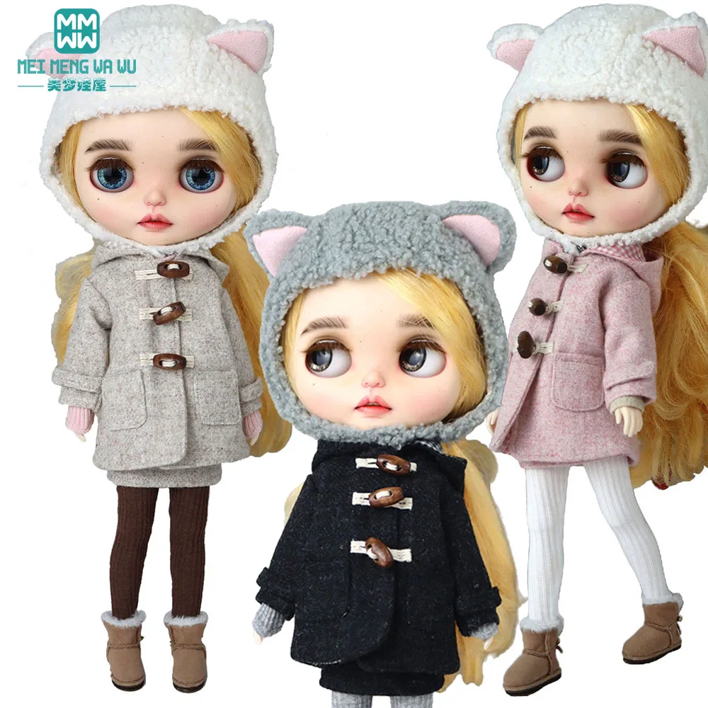 Blyth clothes Azone OB22 OB24 doll accessories Fashion woolen hooded woolen coat dress toys gift