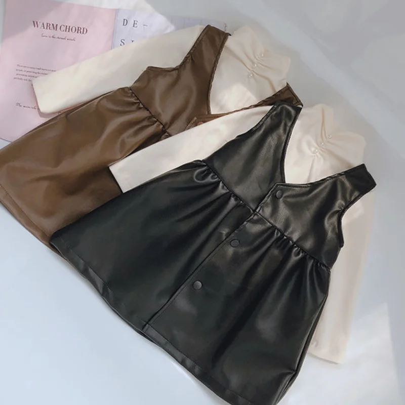 pu leather dress kids Faux-leather dress - Girls
