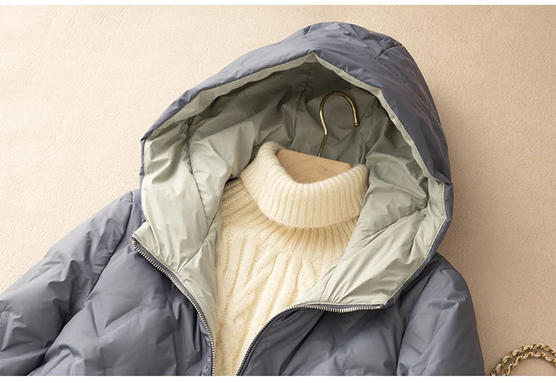 Schinteon Women 90% White Duck Down Jacket Loose Casual Autumn Winter Outwear Patchwork Coat with Hood 2026 New Arrival
