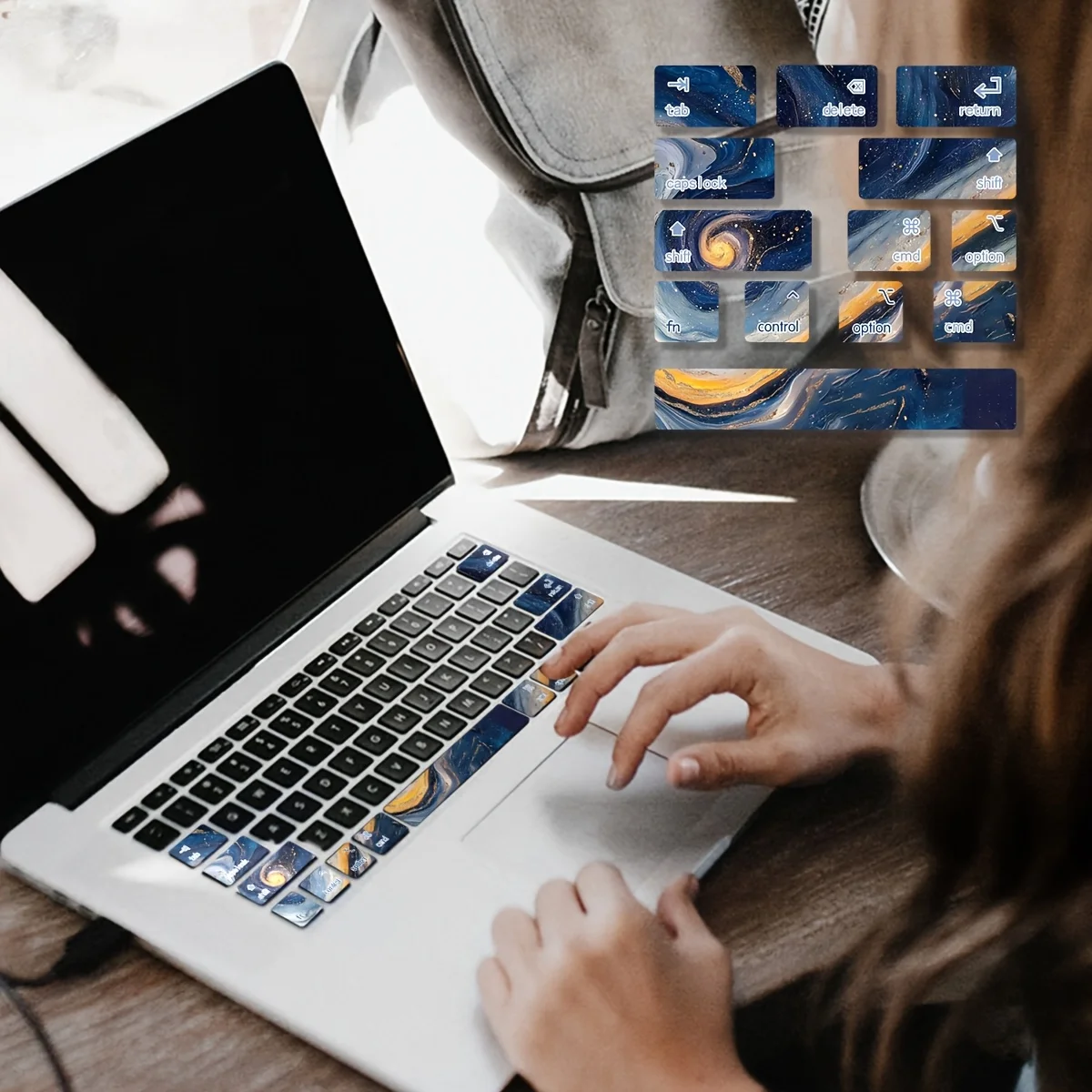 

MacBook Air Watercolor Gold Foil Keyboard Stickers, 4.47X4.17 Inch Cartoon Game Style Removable Vinyl Decals