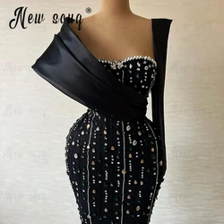 Chic Diamond Luxury Dubai Beaded Black Mermaid Evening Dresses Slim Fit Off Shoulder Midi Long Gowns For Women Wedding Party