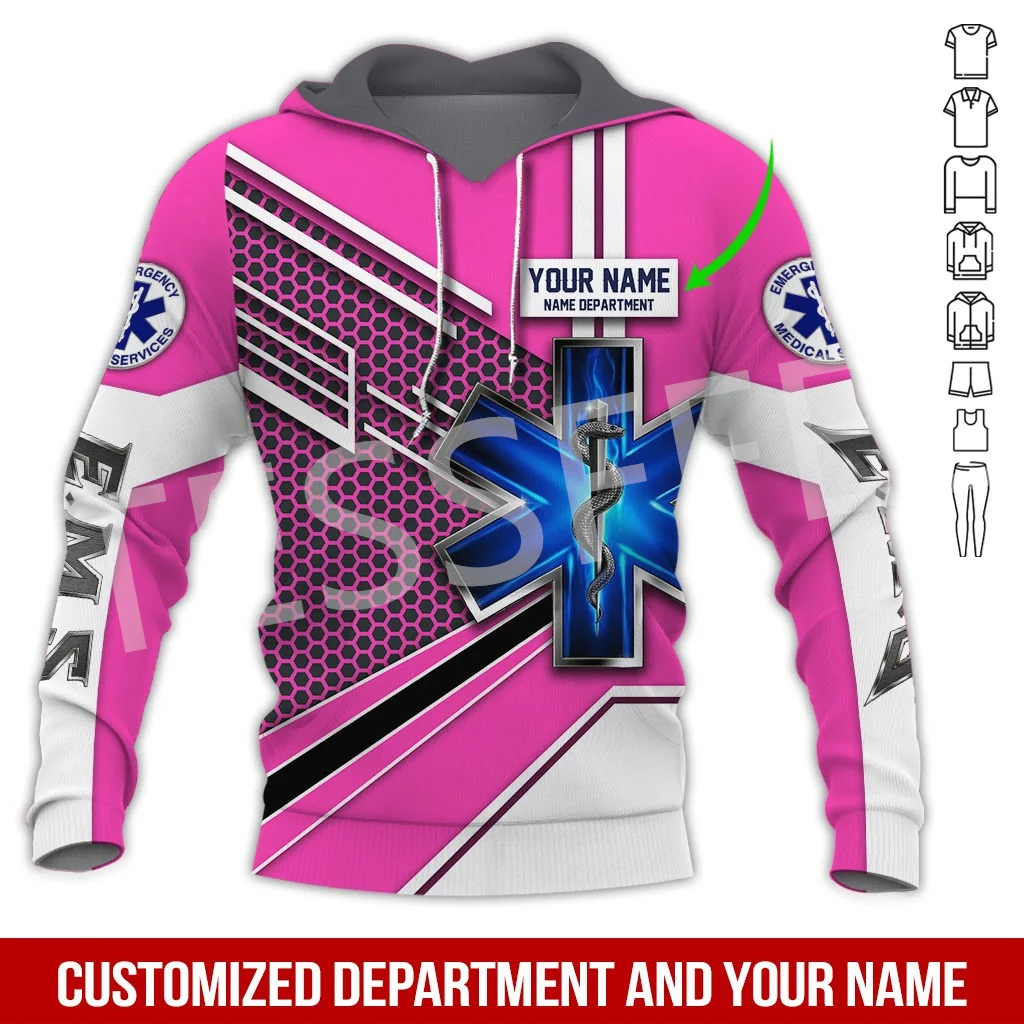 Custom Name Cosplay EMT EMS Paramedic Tattoo Tracksuit Vintage Unisex 3DPrint Pullover Harajuku Jacket Casual Funny Hoodies N-3