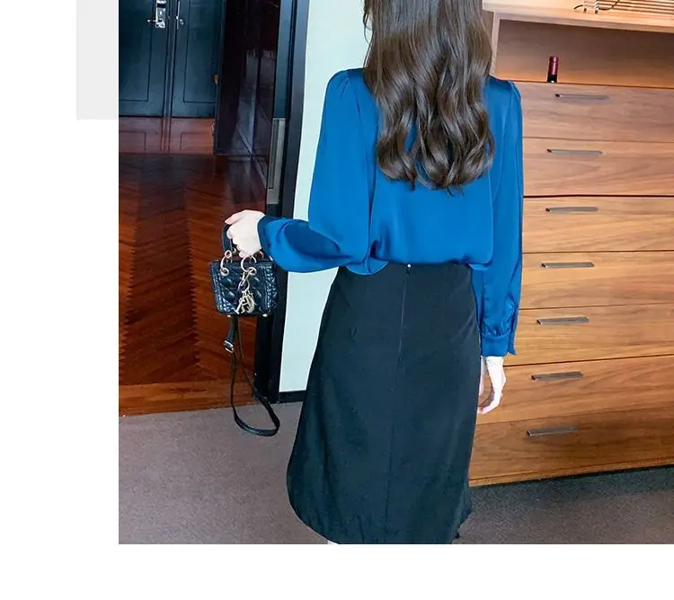 French High-end Pointed Collar Shirt for Women New Western-style Chiffon Shirt Fashionable Chain Splicing Top