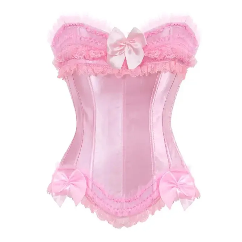 Pink Corsets and Bustiers Women Vintage Lace Ruffled Bow Pinkness Bustier Top Gothic Basques Burlesque Corselet y2k Aesthetic