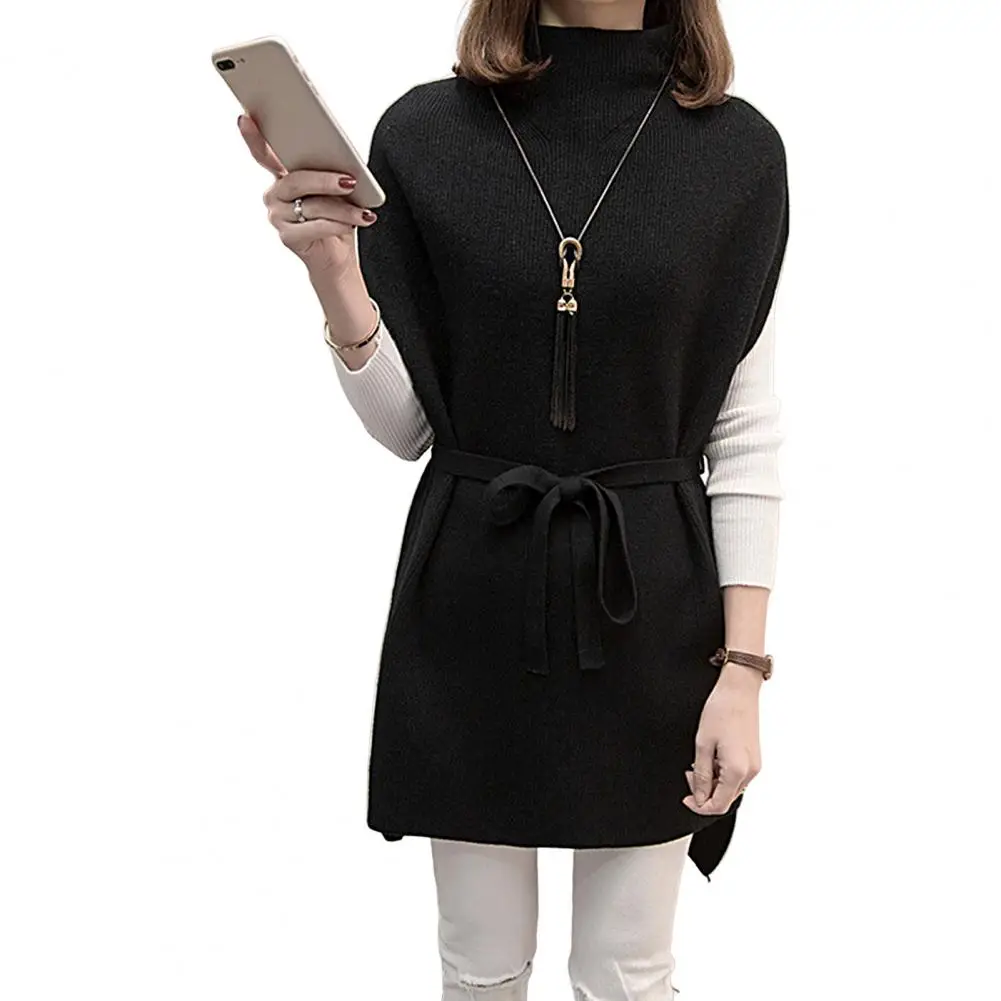 Women Sweater Vest Women\'s Turtleneck Sweater Vest Pullover Winter Knitted Dress Loose-Fitting Waistcoat Loose Dress Female Tops