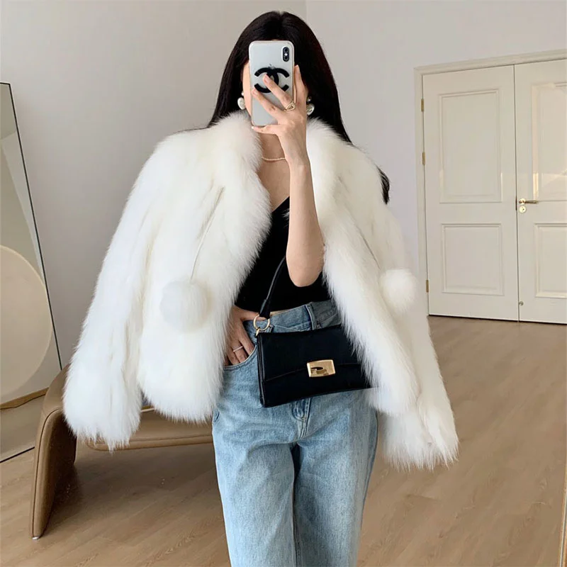 

Women's New Fox Fur Grass Coat Korean Fashion Casual Short Coat True Fur Thickened Winter Casual Cardigan Coat