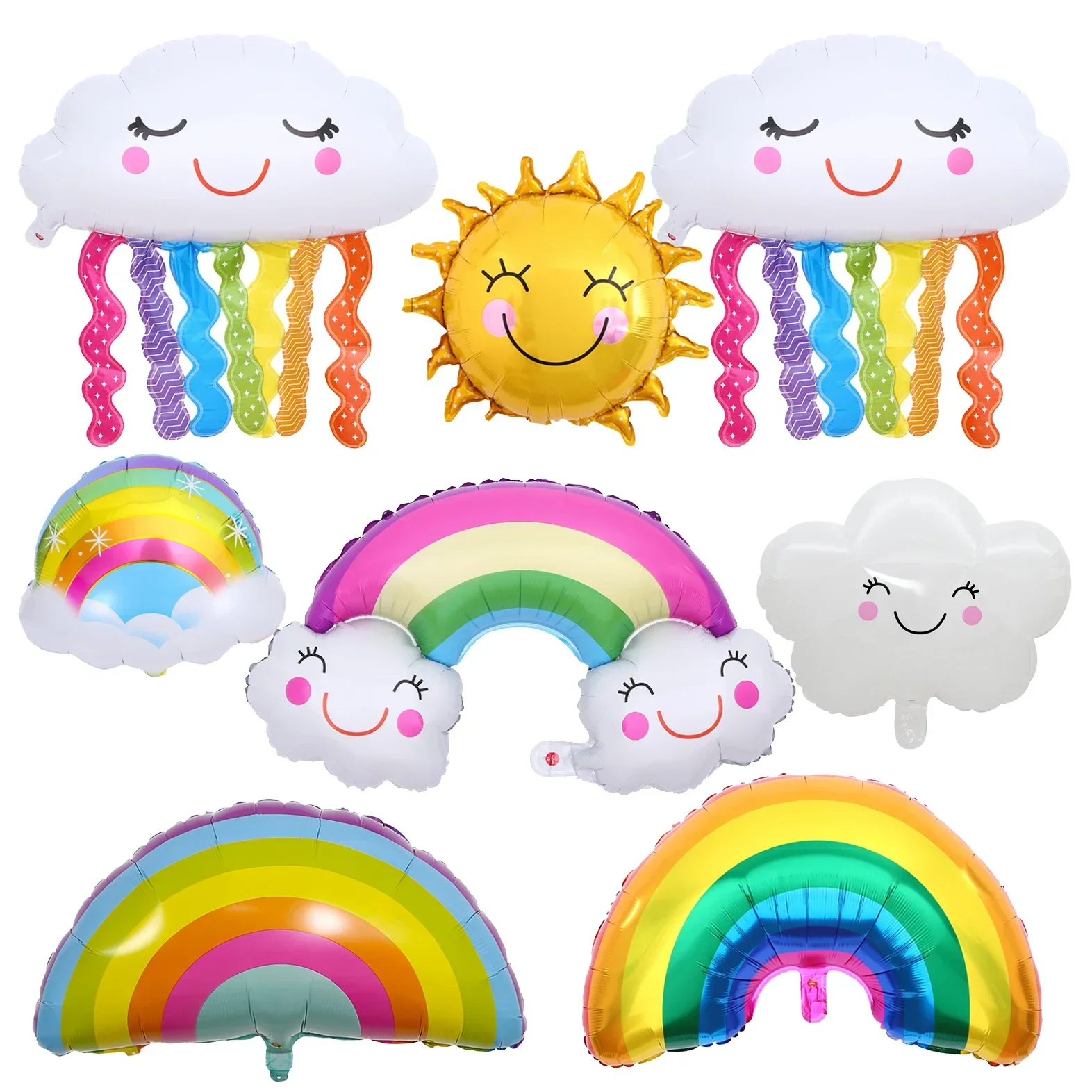 

8PCS Rainbow Foil Cloud Balloons with Tassels, Smiling Face & Rainbow Bridge for Baby Shower Birthday Decor, Kids Party Supplies