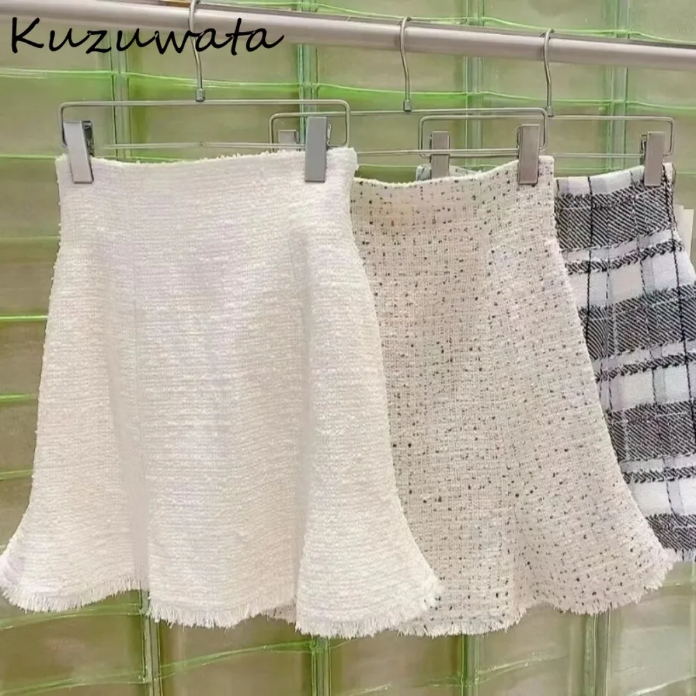 Kuzuwata High Waist Patchwork Tassels Skirt Elegant All-match Small Fragrance Faldas Japan Mermaid New Slim Fit Mujer Faldas