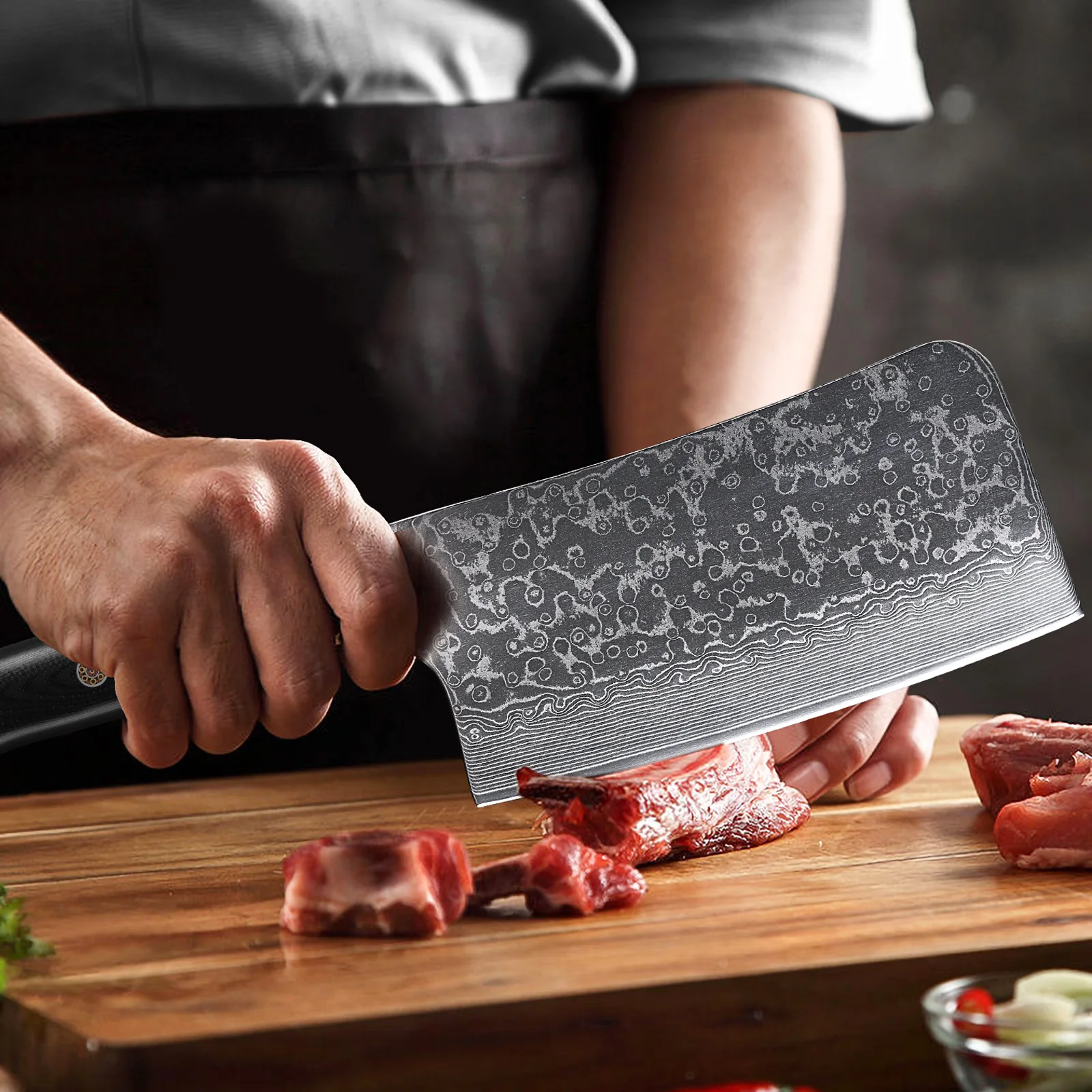 F.YOUNG 6.5-inch Bone Chopper Knife 67 Layer Japanese SKD11 Damascus Steel Sharp Kitchen Cleaver Boning Cutting Meat Chef Knives