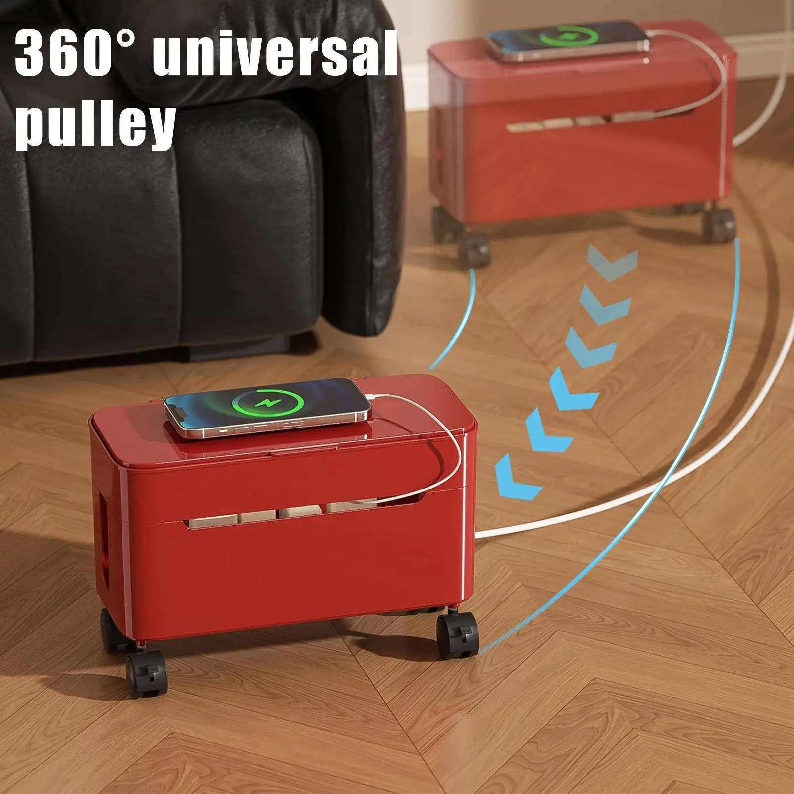 

Cord Management Box Wire Storage Tray With Wheels Tabletop Charger Cord Storage For Home Office Dormitory Gaming Setup TV Stand