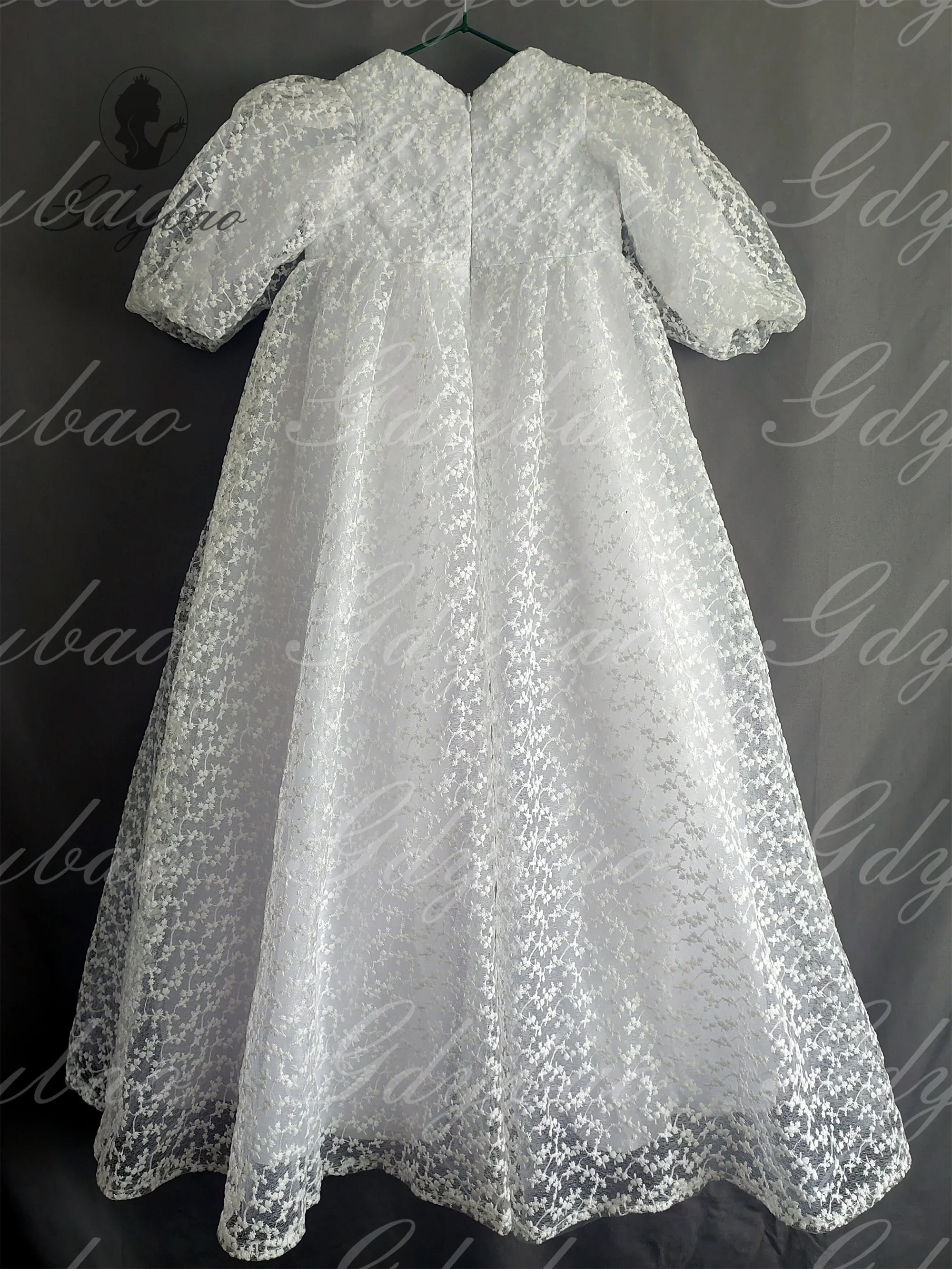 Vestido de Primeira Comunhão para Meninas, Hollow Out Lace, Vestidos florais para casamento, Cintura alta princesa, concurso infantil bonito, manga balão