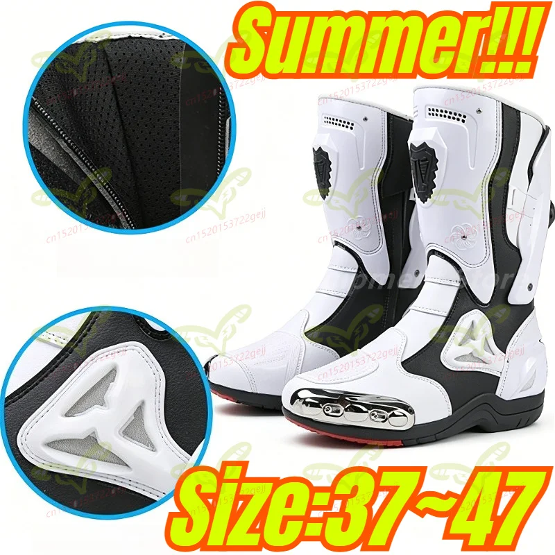 

Men's Motorcycle Boots Leather Anti Slip Shoes Four Season Off Road Racing Moto Outdoor Travel Hiking Boots Summer Breathable