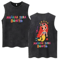 90s Karol G Manana Sera Bonito Washed Tank Top Harajuku Trendy Hip Hop T-shirts Men Women Loose Soft Cotton T Shirts Streetwear