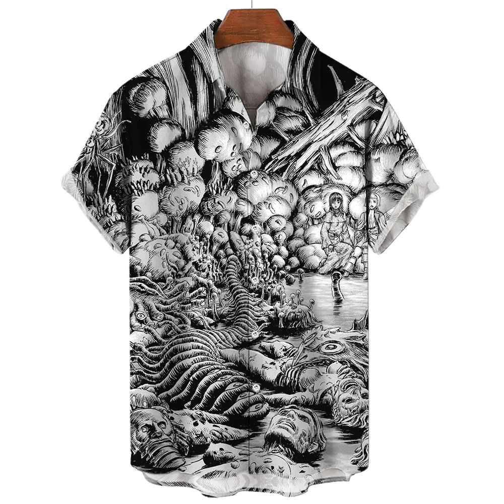 2024 Summer New Men\'s Shirt 3D Printed Horror Pattern Hawaiian Fashion Designer Men\'s Horror Shirts Movie Print 3XL Tops