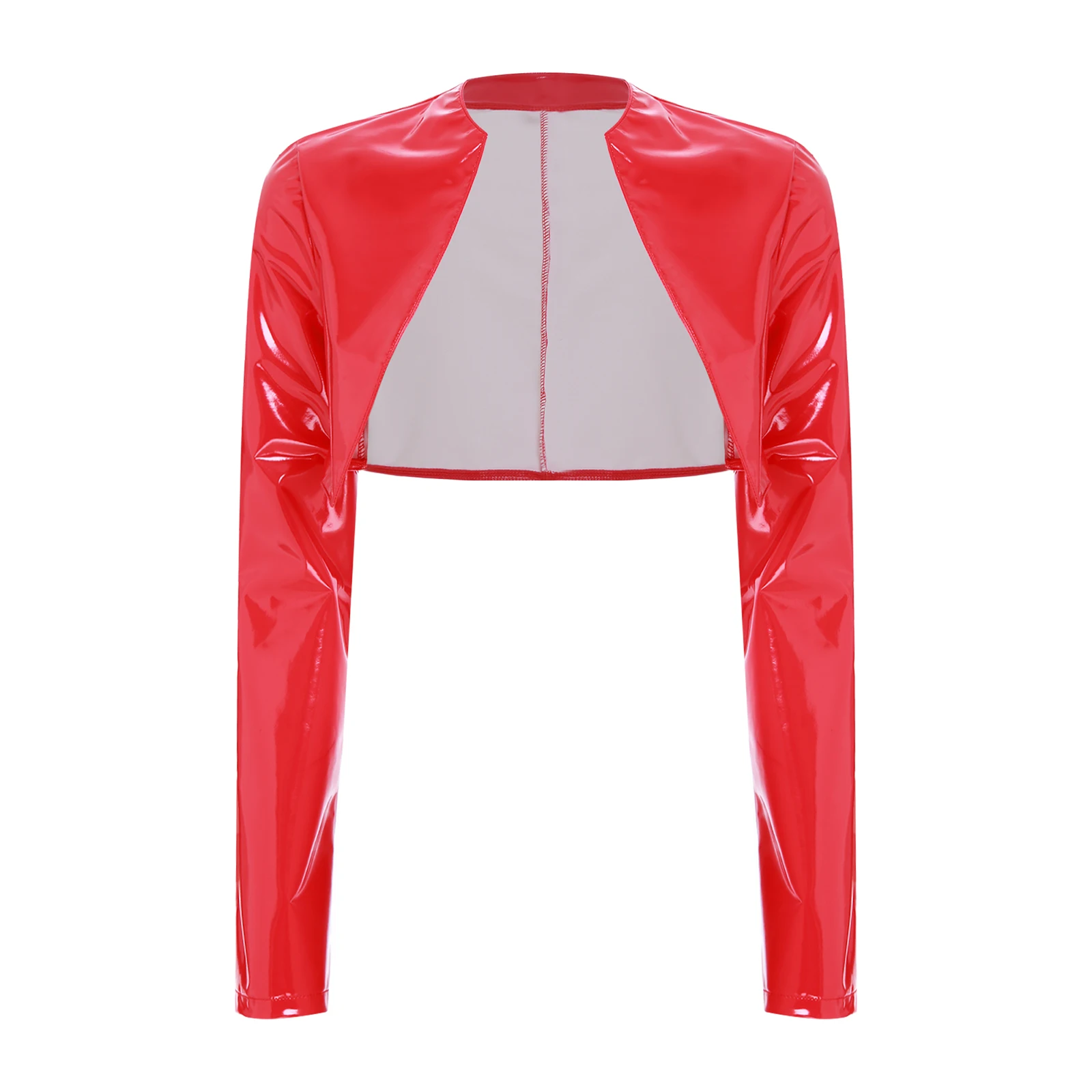 

Womens Glossy PU Cardigan Tops Open Front Long Sleeve Crop Tops Unlined Motor Biker Cropped Jackets for Driving Clubwear Disco
