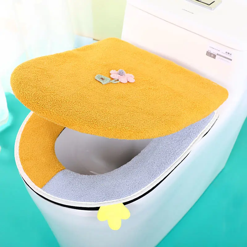 Winter Warm Toilet Seat Cover Cartoon Washable Bathroom Accessories Closestool Case Universal Portable  Lid Cushion 2 Pcs