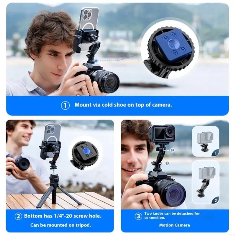 Braket Monitor Ponsel Penjepit Penyangga Ponsel dengan Dudukan Tripod Universal Pemasangan Cepat Sepatu Dingin untuk Kamera Aksi