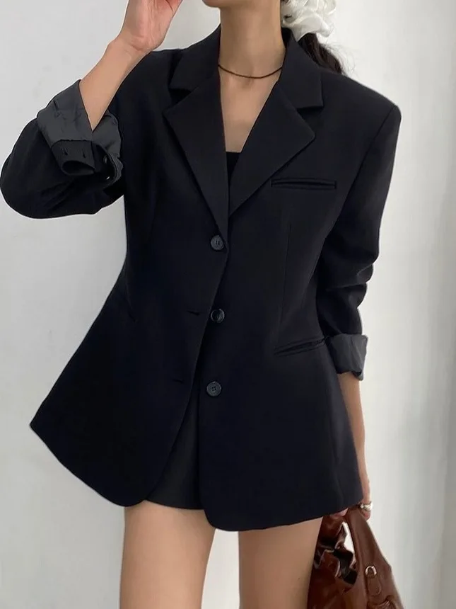 Ele Long Sve damespak Jaet losse pasvorm enkele knop Koreaanse Sle Office Wear faionable bovenkleding