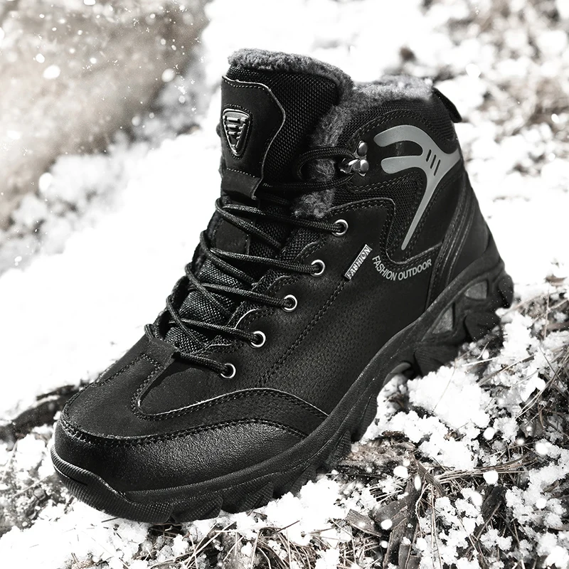 

High-top Boots Men Outdoor Anti-slip Plush Thick-soled Breathable Comfortable Combat Boots Men Durable Casual Hiking Shoes Men
