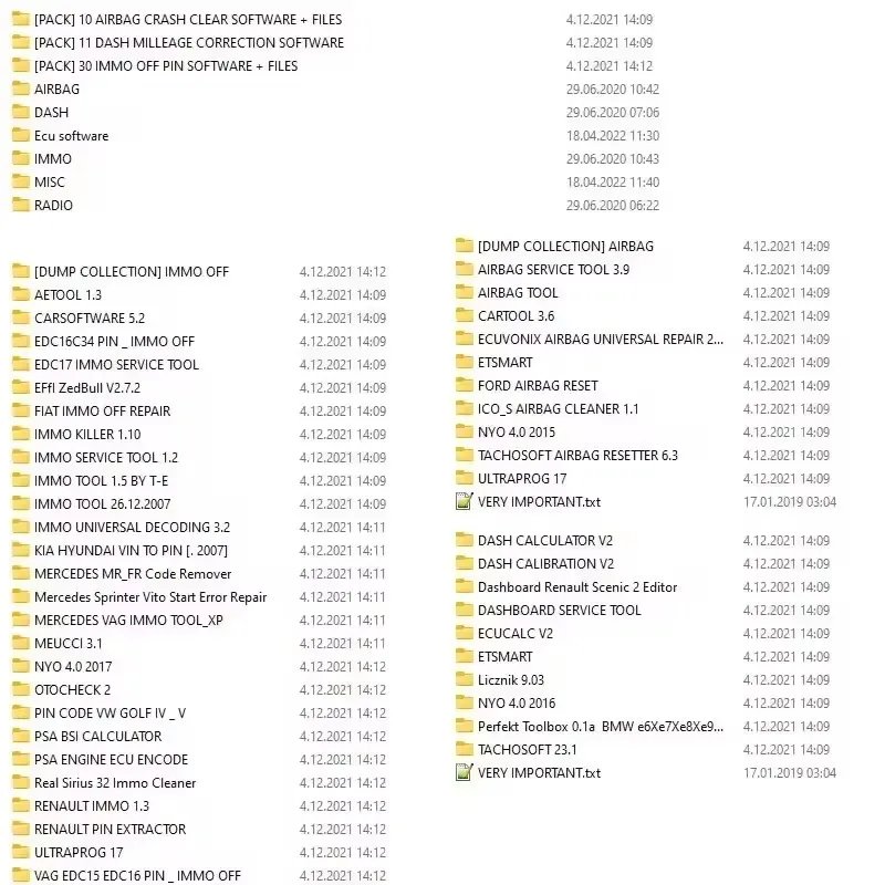 

IMMO OFF SOFTWARES + DASH MILLEAGE CORRECTION + AIRBAG CRASH CLEAR/ TOTAL 32 GB Package of Car Software Ecu Programming Package