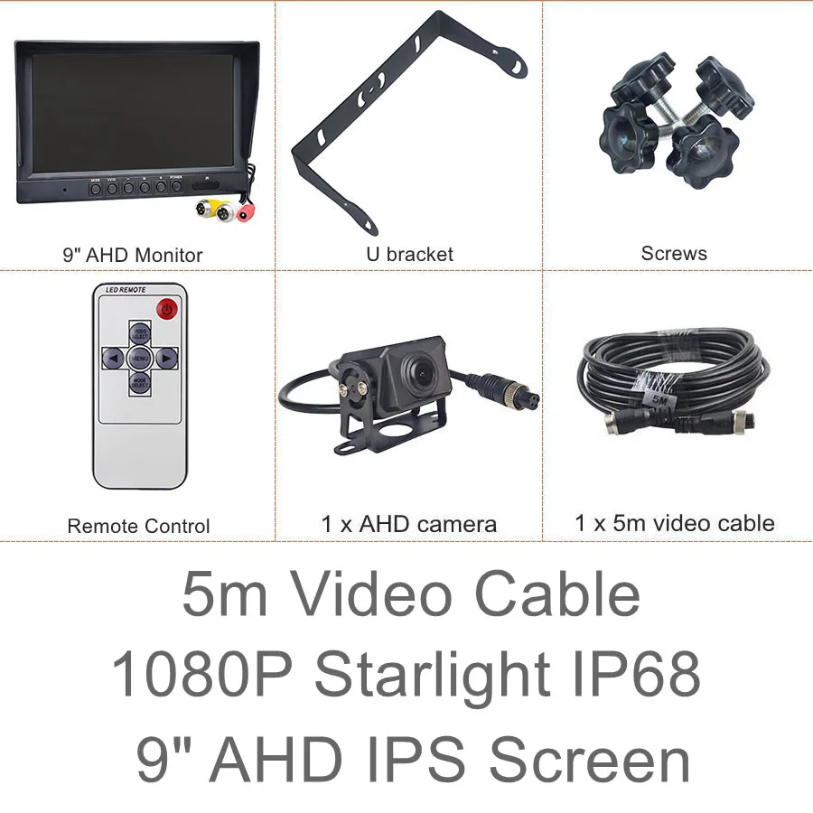 SMALUCK 9 inch AHD IPS achteruitrijcamera monitor 1080P IP68 waterdicht Starlight AHD achteruitrijcamera voor auto, bus, woonboot, vrachtwagen