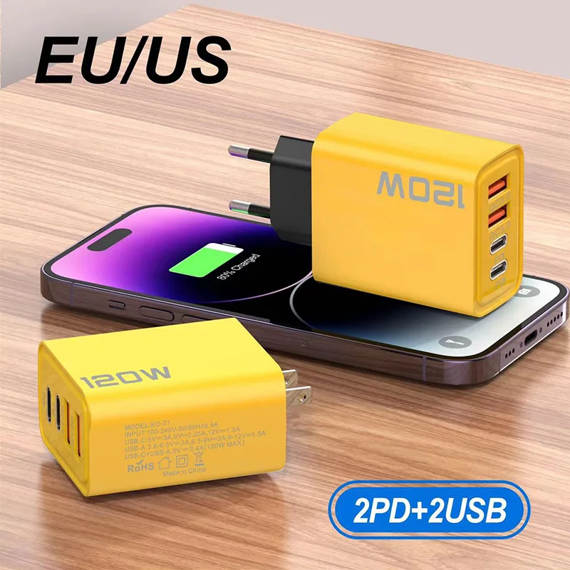 4 Port EU/US/UK Plug 120W Ultra Fast Charger 2USB 2PD Flash Charging USB 3.0 Mobile Phone Charger For iPhone Samsung 2026 - náhled 6