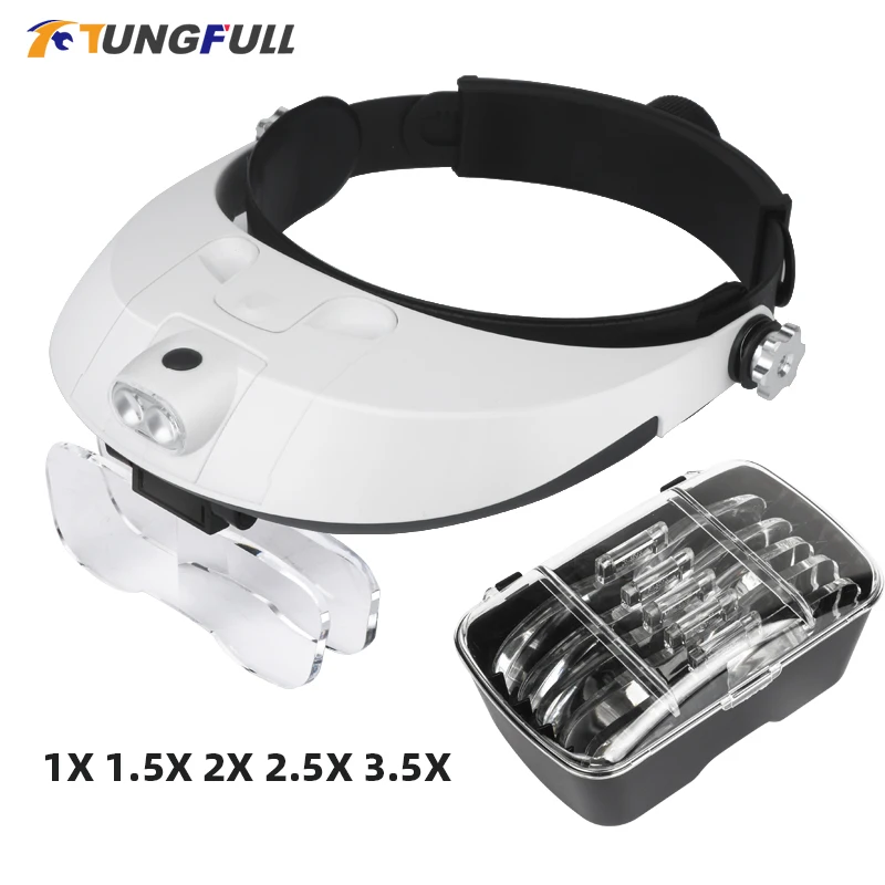 Headband Glasses Magnifier com Luz Headconjunto Magnifier Iluminado Vestindo Estilo Lâmpada Repair Tool
