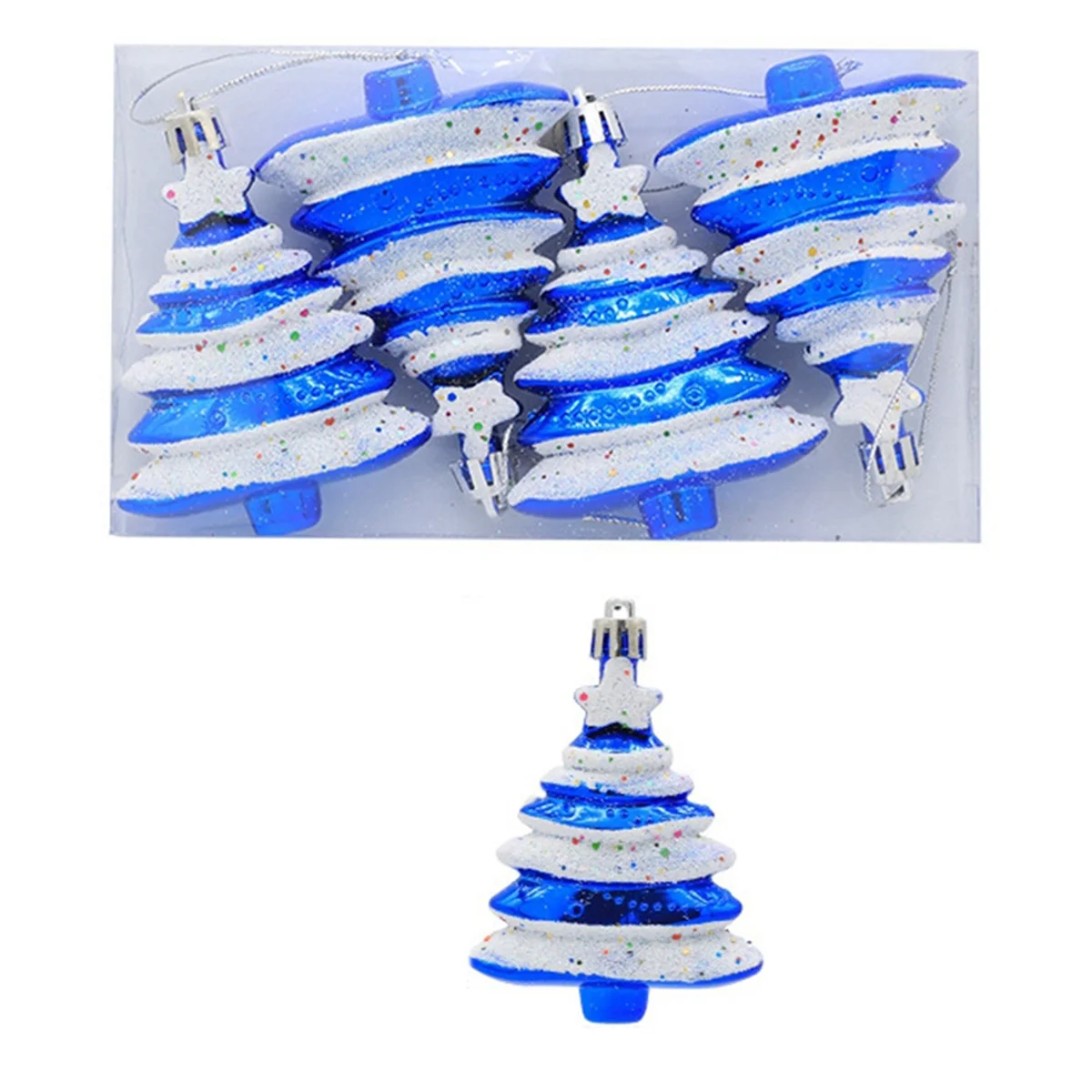 A71P 8x6 سنتيمتر 4 حزمة عيد الميلاد الكرة على شكل خاص شجرة عيد الميلاد الديكور الدعائم هدية البلاستيك رسمت شجرة عيد الميلاد الأزرق #2