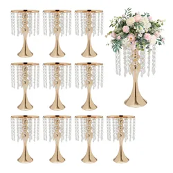 Crystal Flower Stand Wedding Centerpieces Metal Flower Vase Holders for Wedding Party Decor (Gold/Silver)