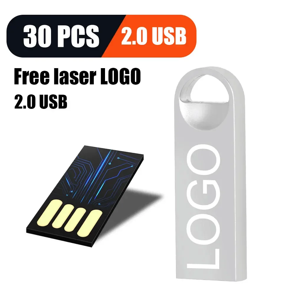 30pcs/lot Custom Logo Hot Sale Metal 2.0 USB Flash Drive 128GB Pen Drive 8GB 16GB 32GB 64GB USB Stick 2. 0  High Speed Pendrive