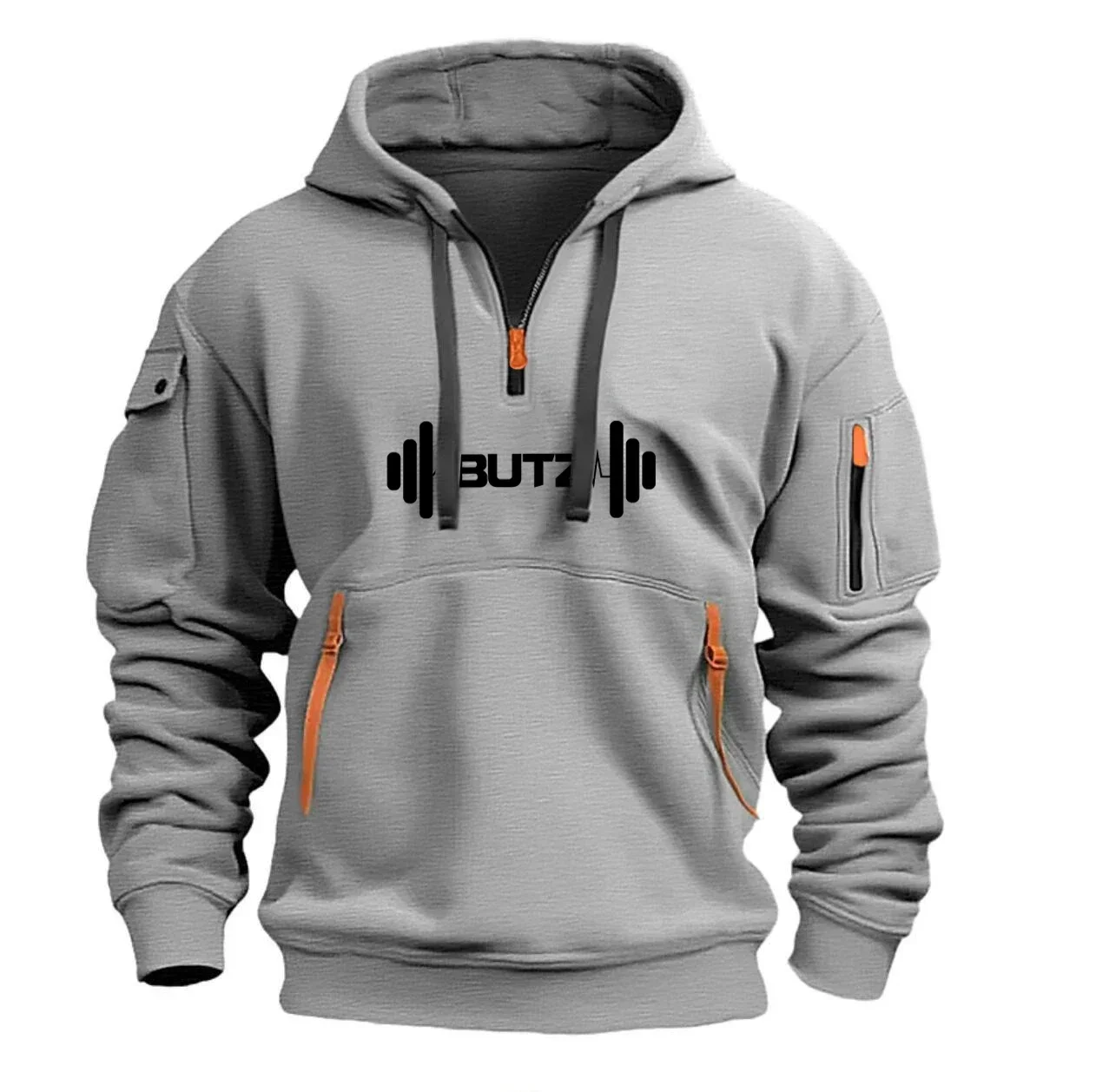 Casual new men\'s hoodie, fashion long-sleeved warm multi-pocket hoodie, autumn and winter outdoor large-size sports pullover