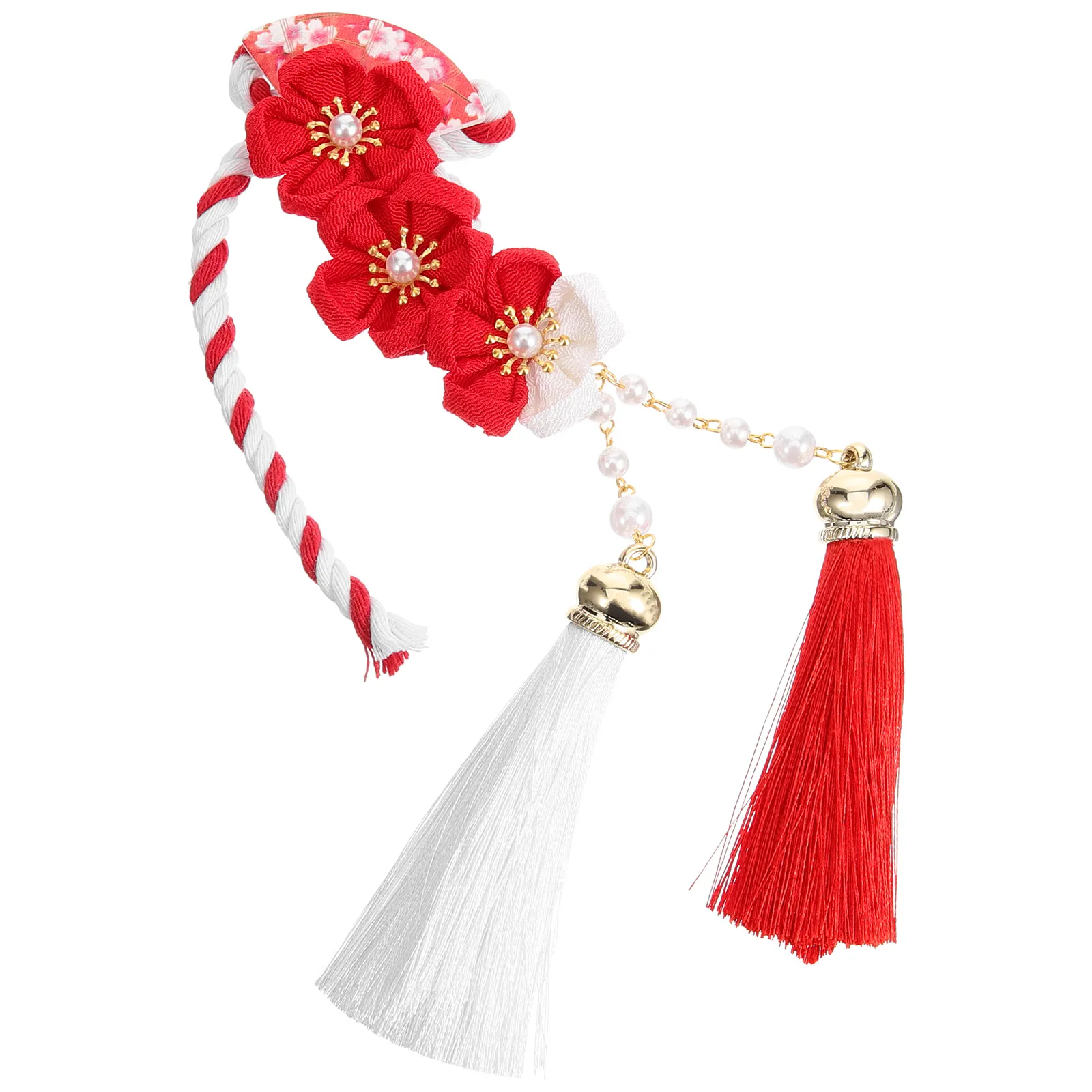 

Cherry Blossom Hairpin Headgear Bride Girl Accessories Fabric Tassel Women Hair Clips Flower Embellishments Red