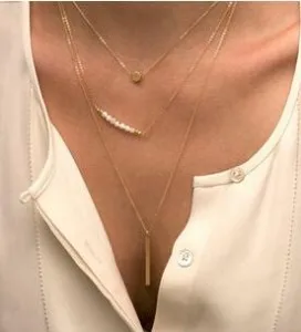 New Listing Gold Color Necklace Fatima Hand 3 Layer Chain Cool Gold Color Necklace Beads Long Strip Pendant Necklaces Jewelry