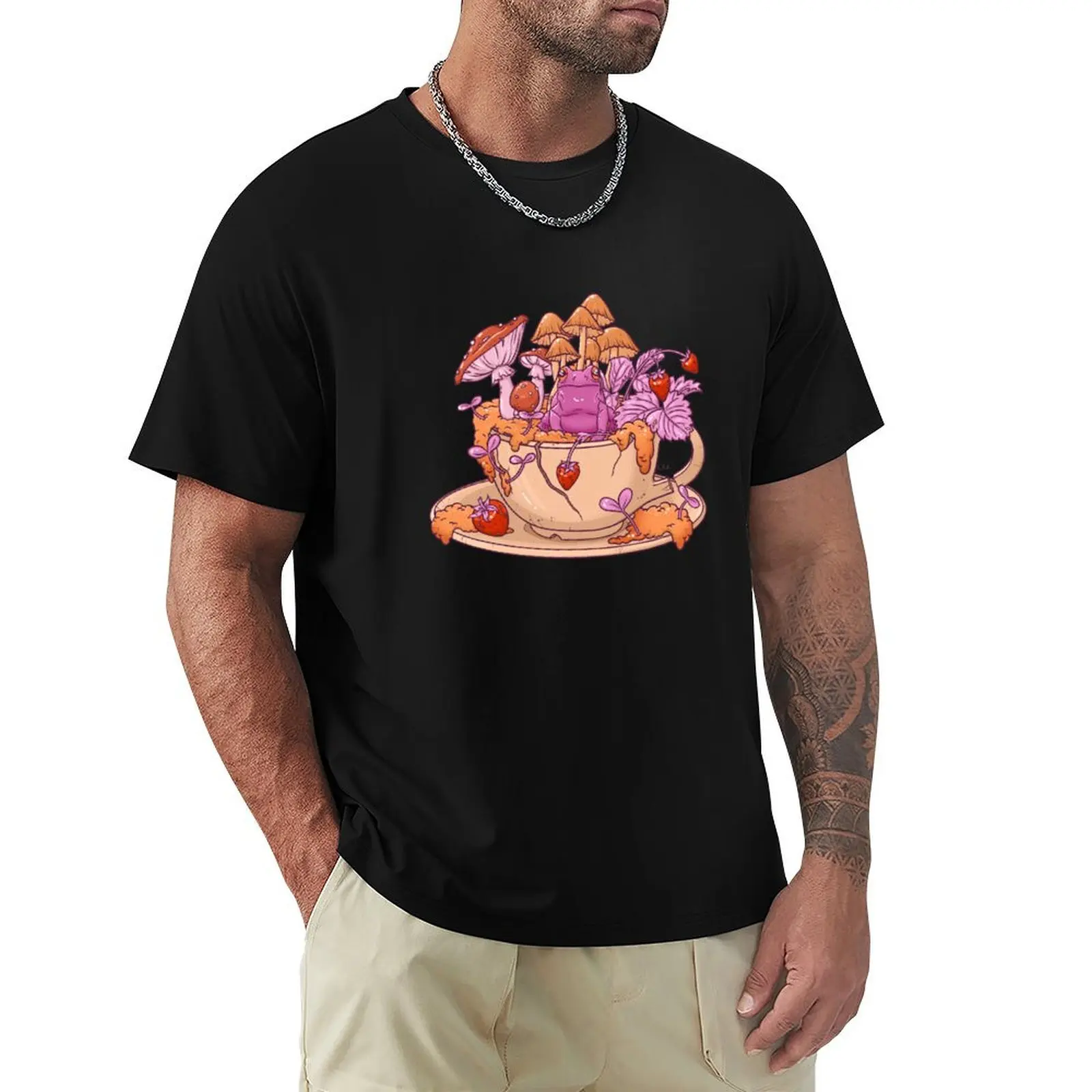 Sapphic Frog Toadstool Tea Cup T-Shirt UV Protection Outdoor Tee Shirt