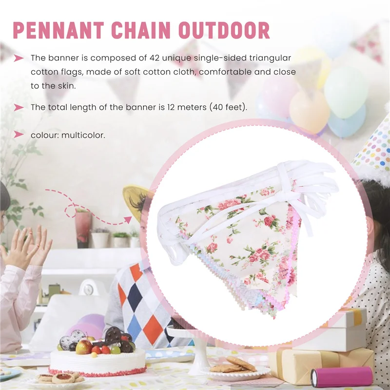 رايات قماش A11E-40Ft، 42 قطعة لافتة رايات خارجية، علم ثلاثي الزوايا من القطن العتيق لحفلات أعياد الميلاد في الحديقة