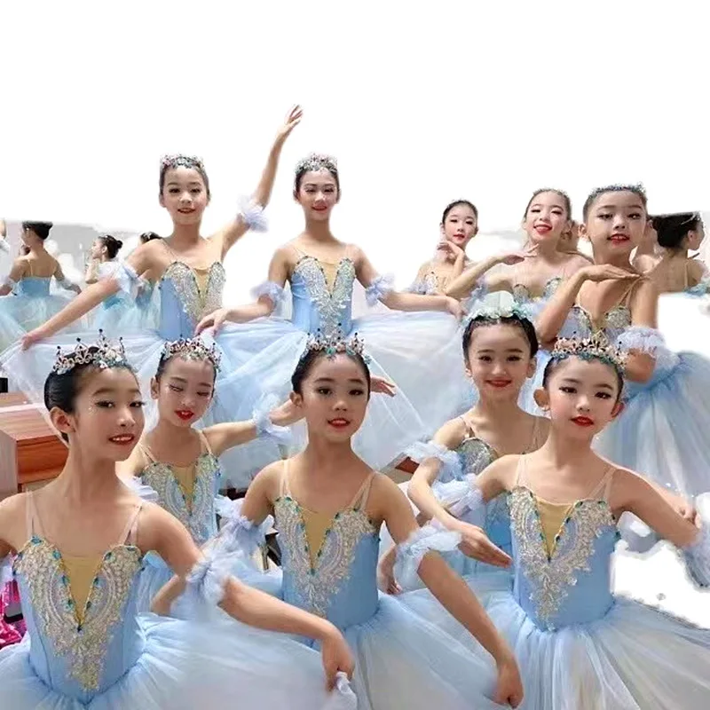 Vestido de tutú de Ballet para niñas, leotardo de gimnasia, vestidos de Ballet largos blancos, disfraz de Baile de Princesa bailarina, vestido de fiesta de cumpleaños