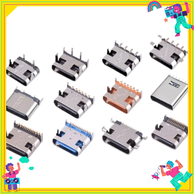 10Pcs USB Connector Type C Female Charging Port Jack 2/4/6/16 Pin Type-C Socket PCB Soldering SMD SMT DIY Repair Type C Adapter