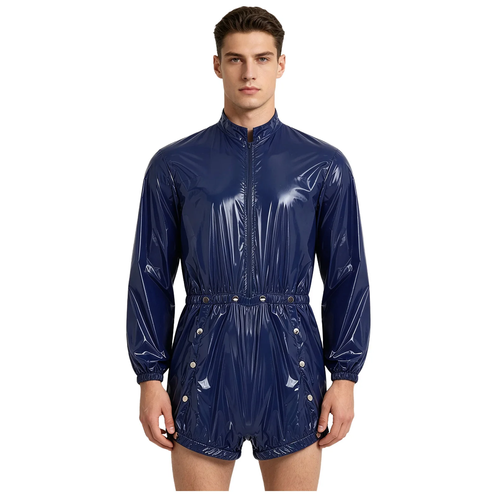 Men Waterproof Vinyl Bodysuit Swimwear Clubwear Long Sleeve Zipper Special Needs Adaptive Jumpsuit Leak-proof Diaper Cover